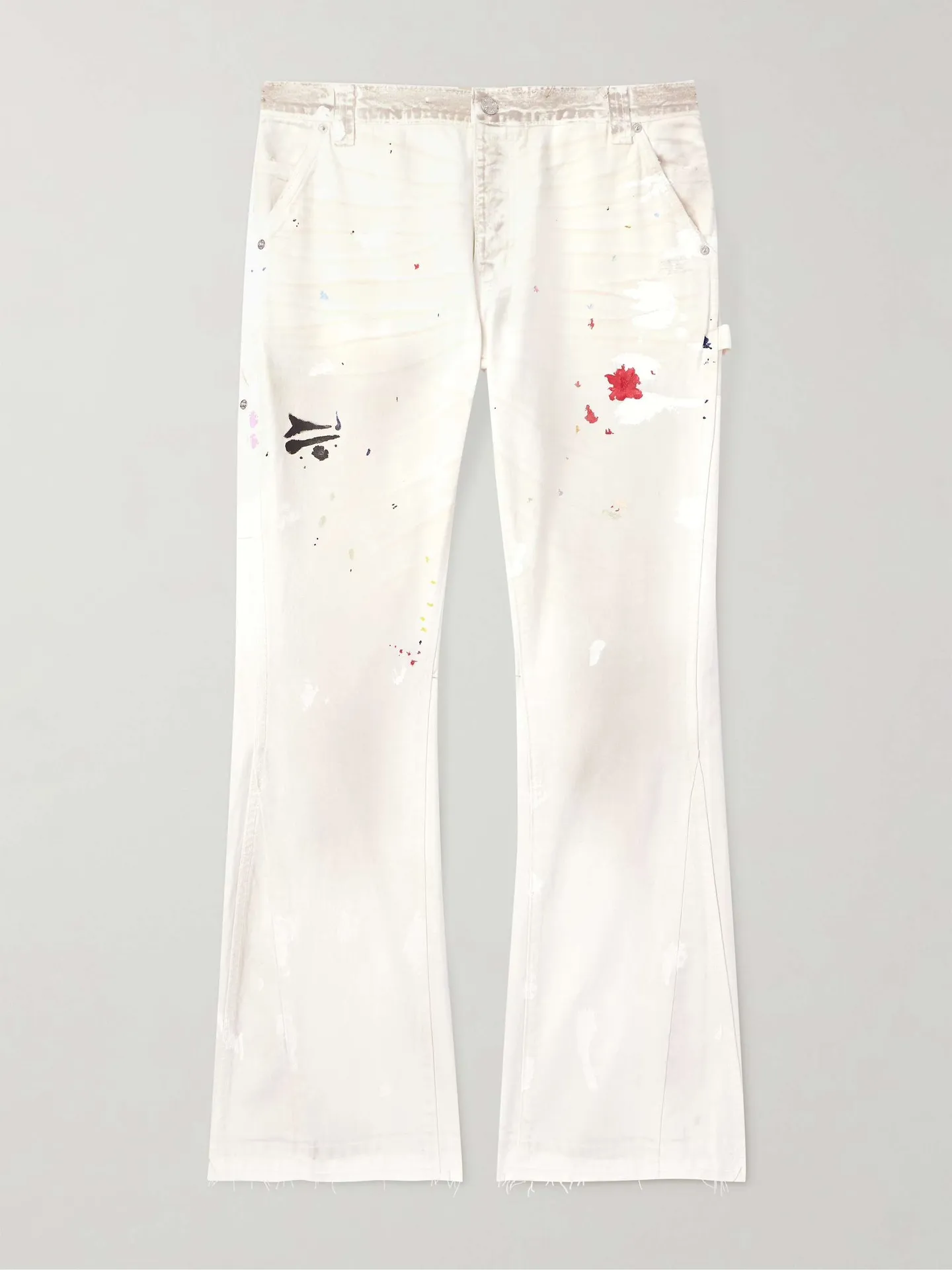 GALLERY DEPT. PAINTED CARPENTER FLARE graffiti logging pants, size 30/32/34/36, pure logging workwear style! Super heavy industry, mud dyeing and cleaning, worn out holes, all molded and customized, accessories are complete and correct! Artificial ink graffiti, tedious and heavy work
